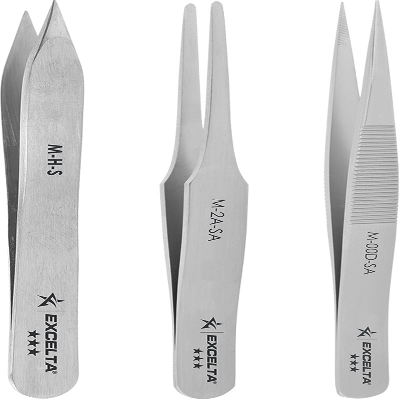 Excelta M-2A-SA Tweezers - Mini Straight Tapered Flat Point - Anti-Mag. SS