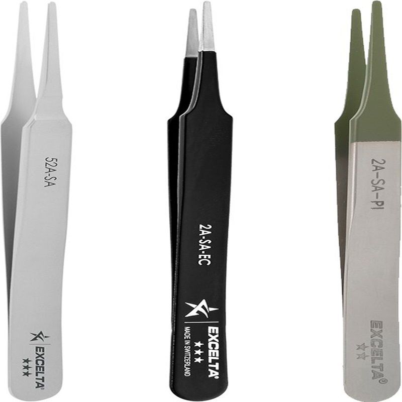 Excelta 2A-SA-LH Tweezers - Flat Point - Lens Handling - Straight Tapered - Anti-Mag. SS - Rubber Coated