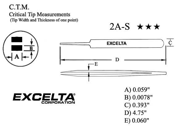 Excelta 2A-SA-SE Tweezer, Flat, 4-3/4 in. L, SS