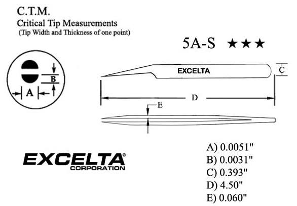 Excelta Corporation 36A-SA Tweezers - 3 Star 45 Offset Flat